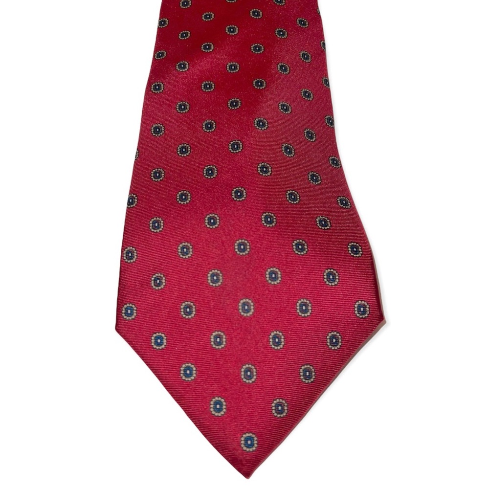 CHRISTIAN DIOR Necktie 100% Silk 56” Long Red Geometric Dots Classic